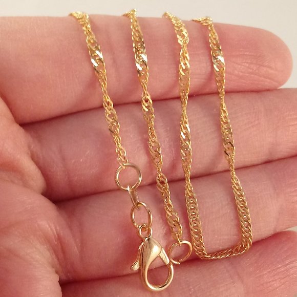 18K Yellow Gold Filled 925 Silver Elegant Water Wave Chain Necklace 18" - Picture 2 of 7